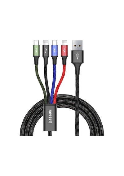 Baseus Fast 4in1 3.5a Hızlı Şarj Kablosu Usb-a Usb-c Lightning Micro Usb Çoklu Şarj Kablosu 1.2m Siyah