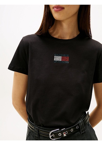 Tommy Hilfiger Dw0dw21965 Tjw Reg Party Flag Kadın Tişört Siyah