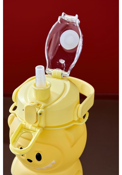 Labubu Suluk - 1000 Ml Taşınabilir Kulplu, Pipetli, Bpa Sız, Kilitli Ve Sızdırmaz Kapak - Sarı Sarı