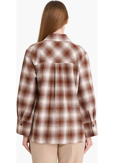 Defacto Regular Fit Dama Desenli Flanel Önden Bağlamalı Uzun Kollu Tunik G1382ax25wnbn341 Kahve-bn341