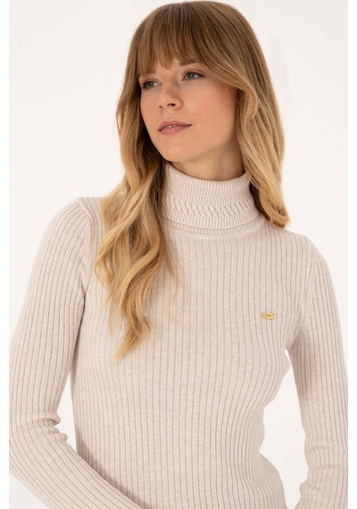 U.S. Polo Assn. Kadın Krem Melanj Boğazlı  Kazak 50307877-VR159