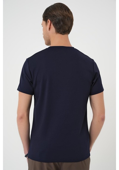 Efor Comfort Fit Bisiklet Yaka Esnek Pamuk Casual Koyu Lacivert Tişört Ts 885 Lacivert