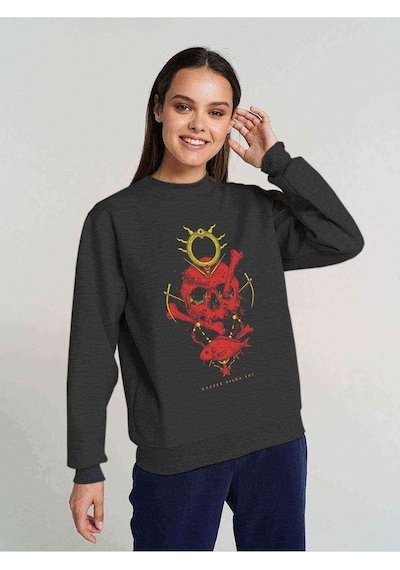 Kurukafa Oraak Balık Baskılı Füme Antrasit Kadın Sweatshirt