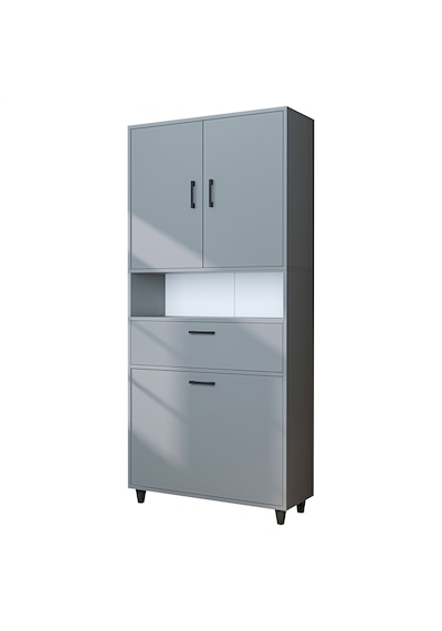 Çamaşır Sepetli Banyo Dolabı, Çok Amaçlı Dolap 90 X 200, Roomart Kül Gri