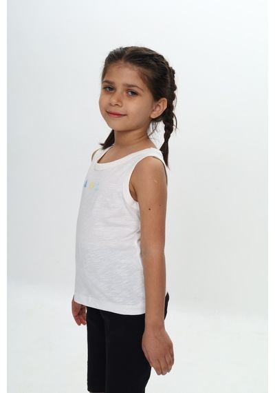 Toontoy Unisex Çocuk Baskılı Bisiklet Yaka Basic Atlet Ekru