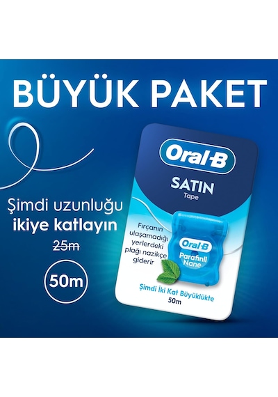 Oral-b Satin Tape Diş İpi, Plak Temizler, Parafinli Diş İpi, Nane