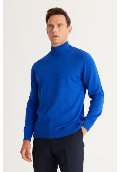 AC&Co / Altınyıldız Classics Erkek Saks Standart Fit Normal Kesim Yarım Balıkçı Yaka Triko Saks