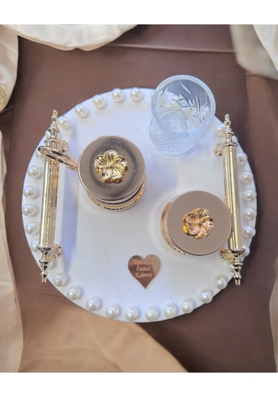 Heavenly Gold İncili Söz Nişan Tepsisi Krem