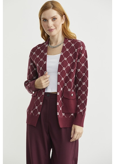 Sementa Logolu Cep Detaylı Oversize Triko Hırka - Bordo Bordo