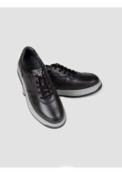 Hakiki Deri Siyah Bağcıklı Erkek Sneaker Spor Ayakkabı Siyah