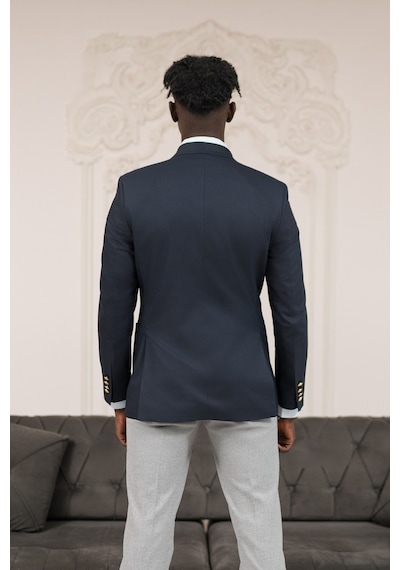 Paul Martin Regular Fit İtalyan Yaka Astarlı Torba Cepli Kruvaze Blazer Ceket Lacivert
