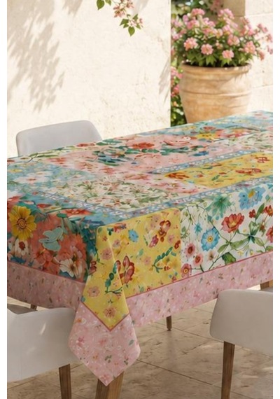 Vivanni Home Yıkanabilir Dikdörtgen Masa Örtüsü Günlük Kullanıma Uygun Pratik Ve Uzun Ömürlü Rengarenk Çiçekli