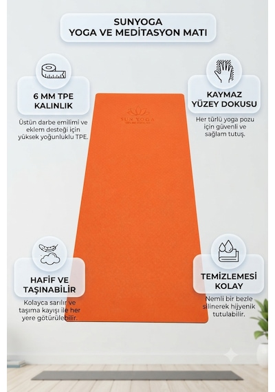 6 Mm Tpe Yoga Matı Kaymaz Çift Renkli Pilates Fitness Minderi Turuncu