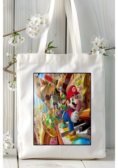 Art Hediye Super Mario Run Mobil Oyun Baskılı Bez Çanta Omuz Çantası Çift Tafaflı Baskı Kişiye Özel 5 Çok Renkli