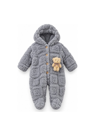 Kız Erkek Bebek Tavşan Ve Ayı Oyuncaklı Peluş Tulum Tlm0301 gri