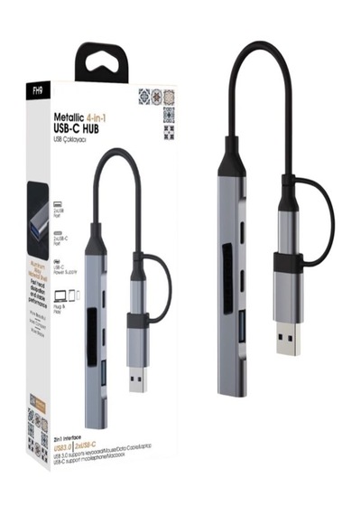 Usb-c Hub 4in1 Dönüştürücü - 2 Usb, 2 Type-c Port, Metalik Usb-c