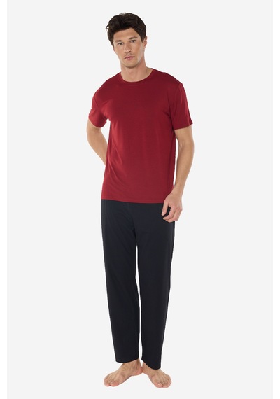 Malabadi Erkek Bordo Bisiklet Yaka Micro Modal Extra Yumuşak Yazlık Pijama Takımı 6030