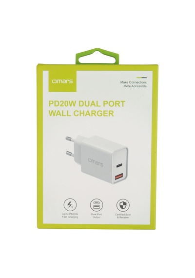 Omars OMWC013E 20 W PD USB-C -USB-A Hızlı Şarj Cihazı