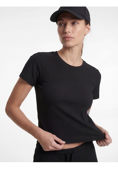 Koton Slim Fit Kısa Kollu Bisiklet Yaka Crop Spor Tişört Siyah 6sak10040nk