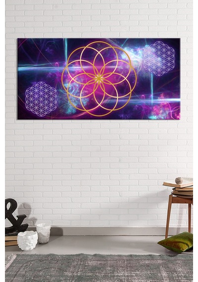 Yaşam Çiçeği Kutsal Geometri Sri Yantra Kanvas Tablo (8 Farklı Ölçü) 60 x 30