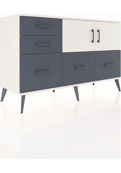 Hyperion Konsol 2 Raflı 5 Çekmeceli 2 Kapaklı 132x44x83 Aytaşı-aytaşı/antrasit Aytaşı/antrasit