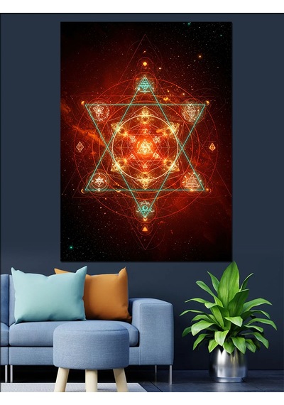 Kırmızı Geometrik Mandala Desen Dekoratif Kanvas - Mdf Ahşap Tablo