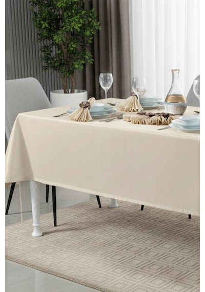 Kristal Monoray Kumaş Bej Sofra Takımı 8 Kişilik 160x220 Cm 17prç. - 728 Bej