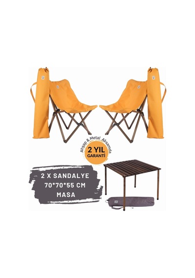 Bag The Joy Ahşap Masa Sandalye Seti Antrasit-hardal- 70 70 55cm Antrasit - Hardal