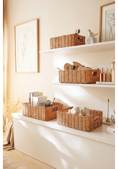 Ocean Home Textile Yıkanabilir Bej Pp Rattan Sepet 39 X 29 X 13 Cm