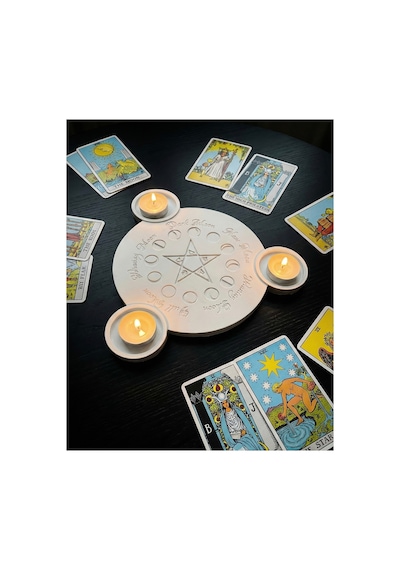 Ay Döngüsü Ve Yıldız Motifli Dekoratif Mumluk - Astroloji Ve Gotik Ev Dekoru 25 Cm Beyaz