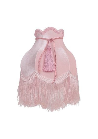 Pudra Pembe Kadife Kaplı Püsküllü Başlık Gold Metal Ayaklı Prenses Model Abajur 60x28cm
