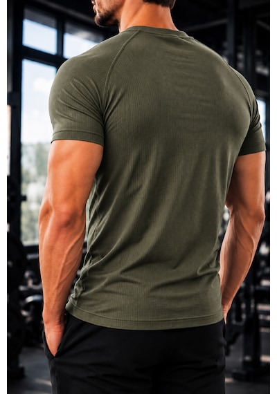 Sapeur 3'lü Erkek Premium Ribana Compression Spor Ve Günlük Tişört - Ultra Esnek Ve Nefes Alan Haki - Lacivert - Bej