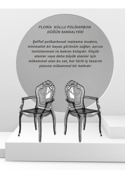 Floria Kollu Polikarbon Düğün Sandalyesi 2 Adet Şeffaf