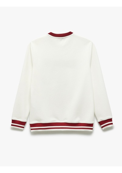 Koton Bisiklet Yaka Pamuk Karışımlı Şerit Detaylı Slogan Baskılı Sweatshirt Beyaz 5sam70039mk Beyaz