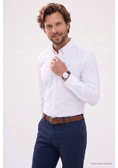 Tudors Regular Fit Rahat Kesim Oxford Doku Uzun Kollu Düğmeli Yaka Pamuklu Beyaz Erkek Gömlek-52911 Tudors Regular Fit Rahat Kesim Oxford Doku Uzun Kollu Düğmeli Yaka Pamuklu Beyaz Erkek Gömlek-52911