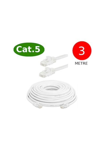 Tek-iş Cat5 Network Internet Ethernet Bilgisayar Kablosu Rj45 - Rj45 3 Metre Patch Kablo