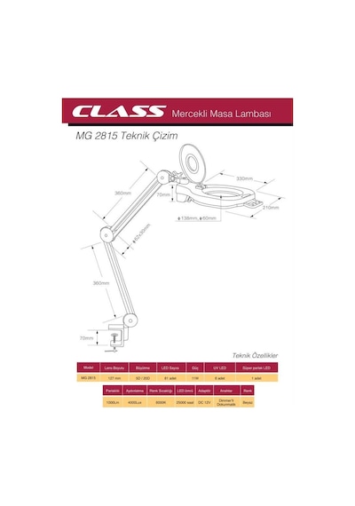 Class Mg-2815 Masa Üstü 81Ledli Büyüteç 5X 20X Dokunmatik Anahtar