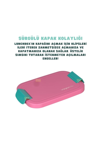 Bento 1750ml Lunchbox Tek Katlı 2 Bölmeli Pp Plastik Sefer Tası Yemek Kutusu Pembe Çok Renkli