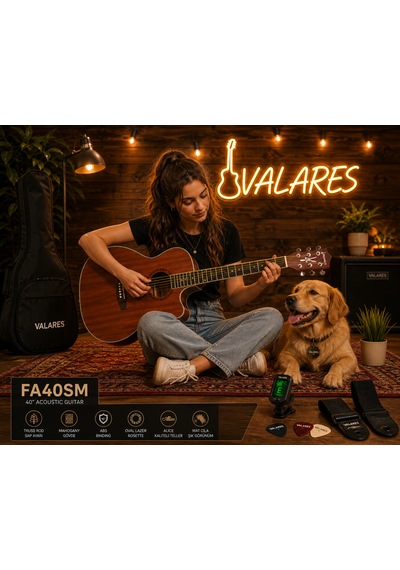 Valares Fa40mg / Fa40sm 40 Akustik Gitar Maun & Ladin Gövde Mat Yüzey Kaliteli Teller Orta Seviye Natural