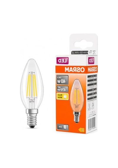 Osram Led Filament Mum Ampul E14 4w 470 Lümen 2700k Sarı Işık 40w Eşdeğeri Şeffaf Cam Dim Edilemez 4'lü Paket Enerji Sınıfı E 10c