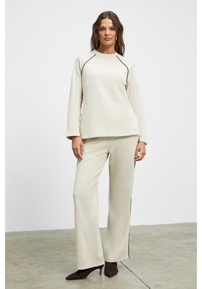 Ethıquet Elsbeth Kadın Bisiklet Yaka Yanı Yırtmaçlı Reglan Kol Oversize Beli Lastikli Borupaça Bej A