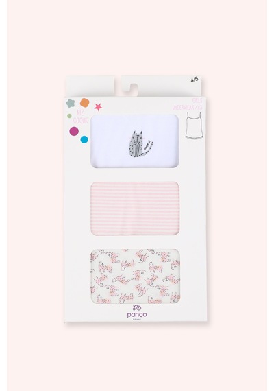 Panço Kız Çocuk Kedi Desenli Pembe 3'lü Atlet Seti