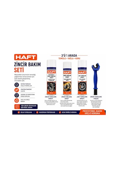 Haft Motosiklet Temizleme - Yağlama Seti 3 Parça + Fırça Hediyeli