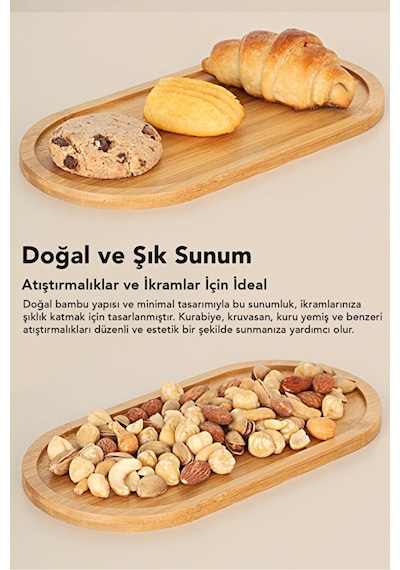2 Adet Oval Bambu Sunumluk - Yağdanlık Altlığı Sabunluk Standı Kahvaltı Sunum Tabağı Servis Tepsisi Diğer
