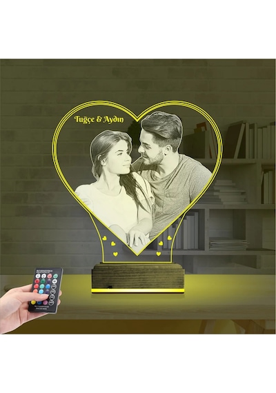 Luvivia Kalp Sevgiliye Hediye Fotoğraflı 3d Lamba - Masa Gece Lambası V18