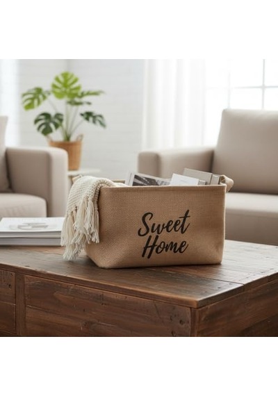 Sweet Home Dikdörtgen Jüt Düzenleyici Sepet 24x17x14 Cm Krem Renk Katlanabilir Kumaş Kulplu Organizer Ev, Mu Diğer