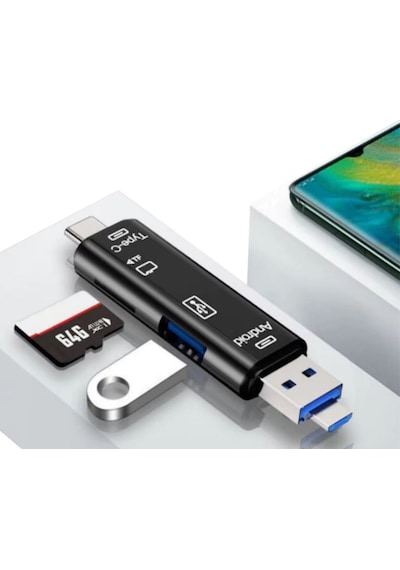 Buffer 5 In 1 Çok Fonksiyonlu Usb 2.0 Micro Sd Kart Okuyucu - Usb/micro Usb/type-c Çıkışlı, Otg Çevirici