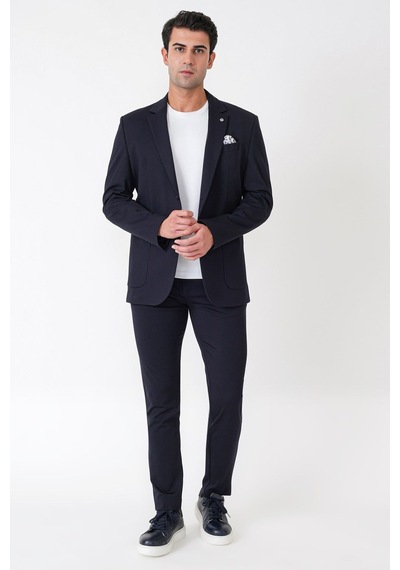 Comfort Fit Esnek Rayon Pamuk Karışım Torba Cepli Lacivert Blazer Ceket C 744