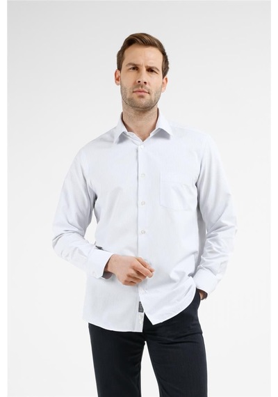 İmza Beyaz-mavi Çizgili Desen Sert Yaka Uzun Kol Cepli Comfort Fit Pamuklu Gömlek 1004255278 Beyaz - K.mavi