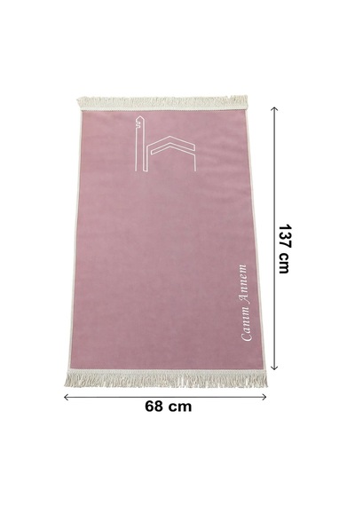 Canım Anneme - Cami Desenli Saçaklı Kadife Seccade - Pembe